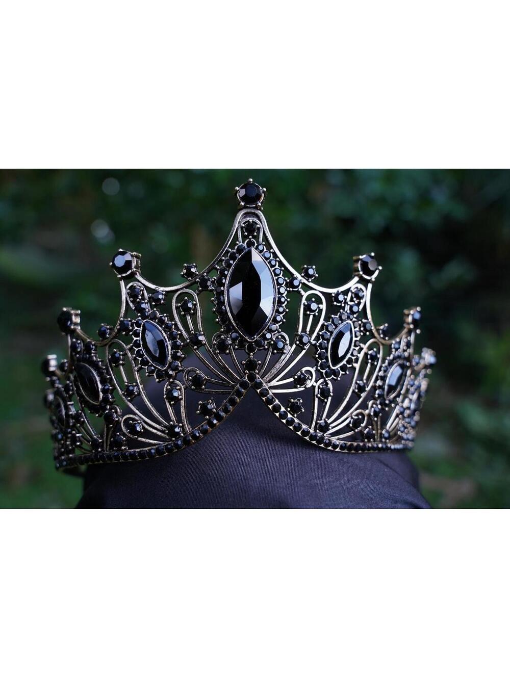 Tiered Gothic Black Crystal Crown Bridal Tiara Birthday Wedding Gift Diadem